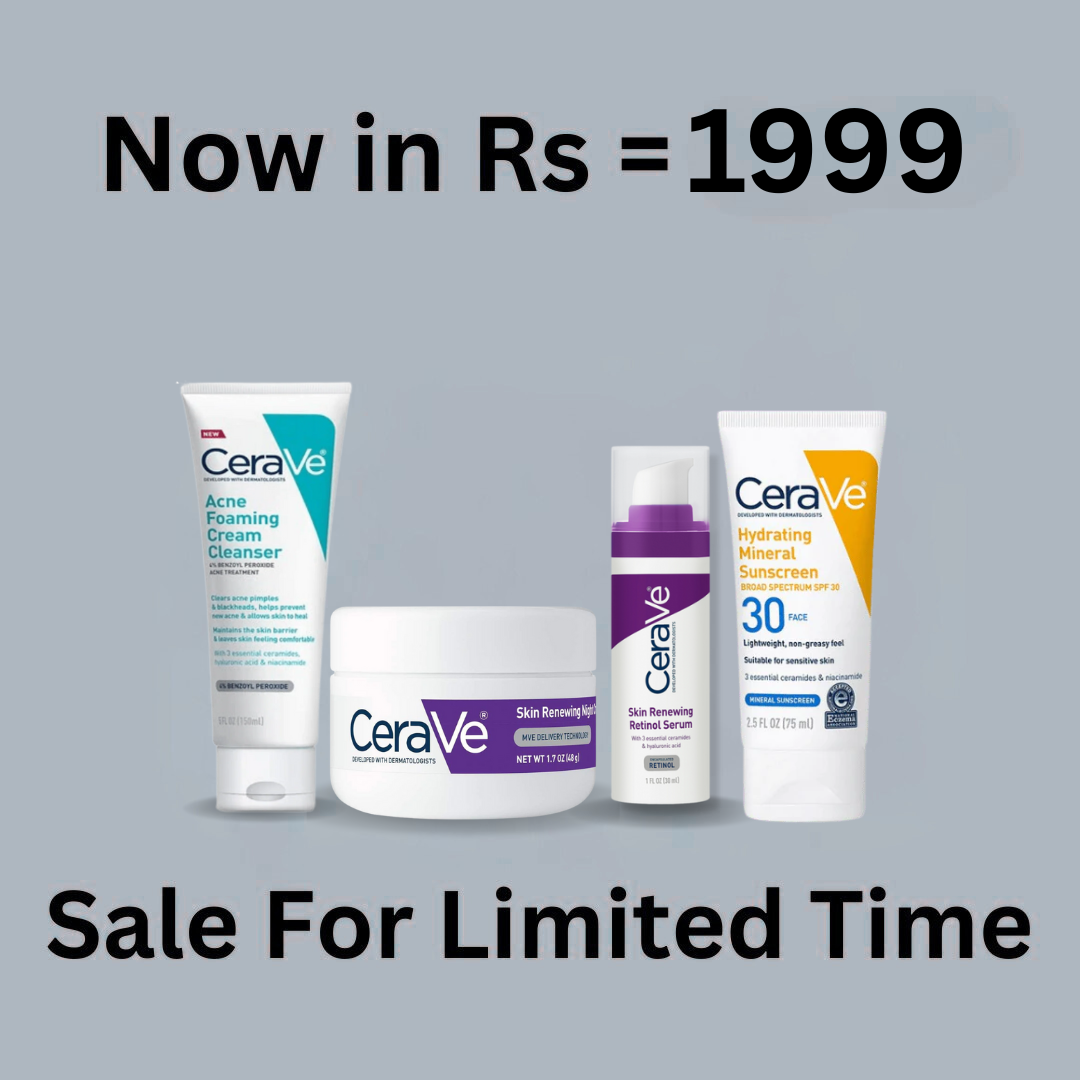 CeraVe 4-in-1 Skincare Kit: Night Cream, Sunblock, Cleanser & Serum for Radiant Skin